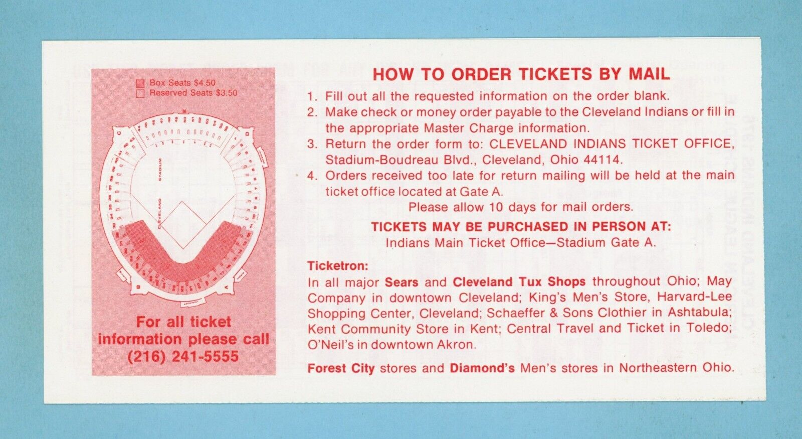 1976 Cleveland Indians Schedule & Ticket Request Pamphlet