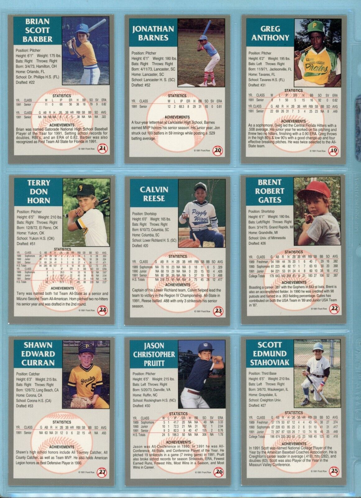 1991 Front Row Draft Picks Complete Set of 50 Baseball Cards NM Gold Variation