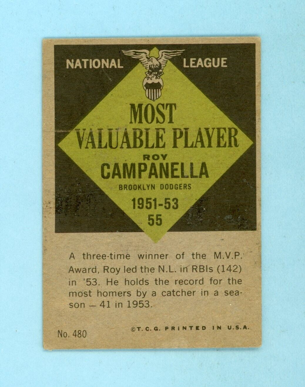 1961 Topps #480 Roy Campanella MVP Brooklyn Dodgers Baseball Card Vg/Ex pt mk