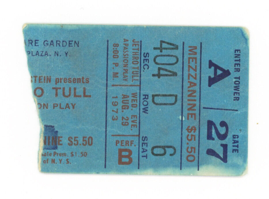 8/29/73 Jethro Tull • NYC Madison Square Garden • Concert Ticket Stub