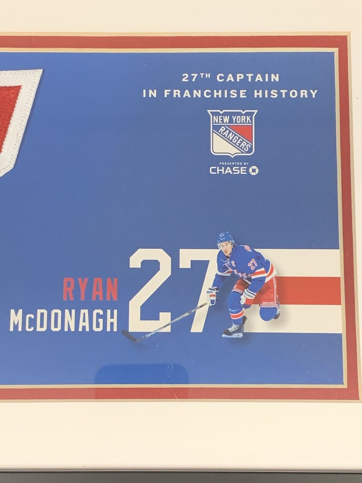 Ryan McDonagh NY Rangers SIGNED Captain Patch Framed Display w/ Rangers COA