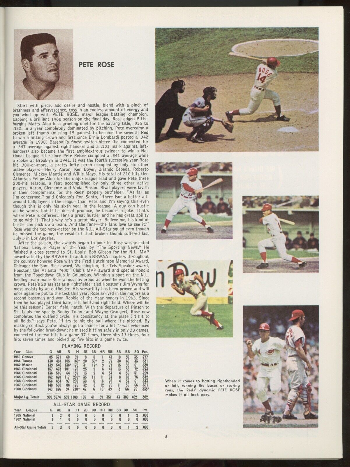 1969 Cincinnati Reds Official Baseball Yearbook EX-MT • Pete Rose on Cover