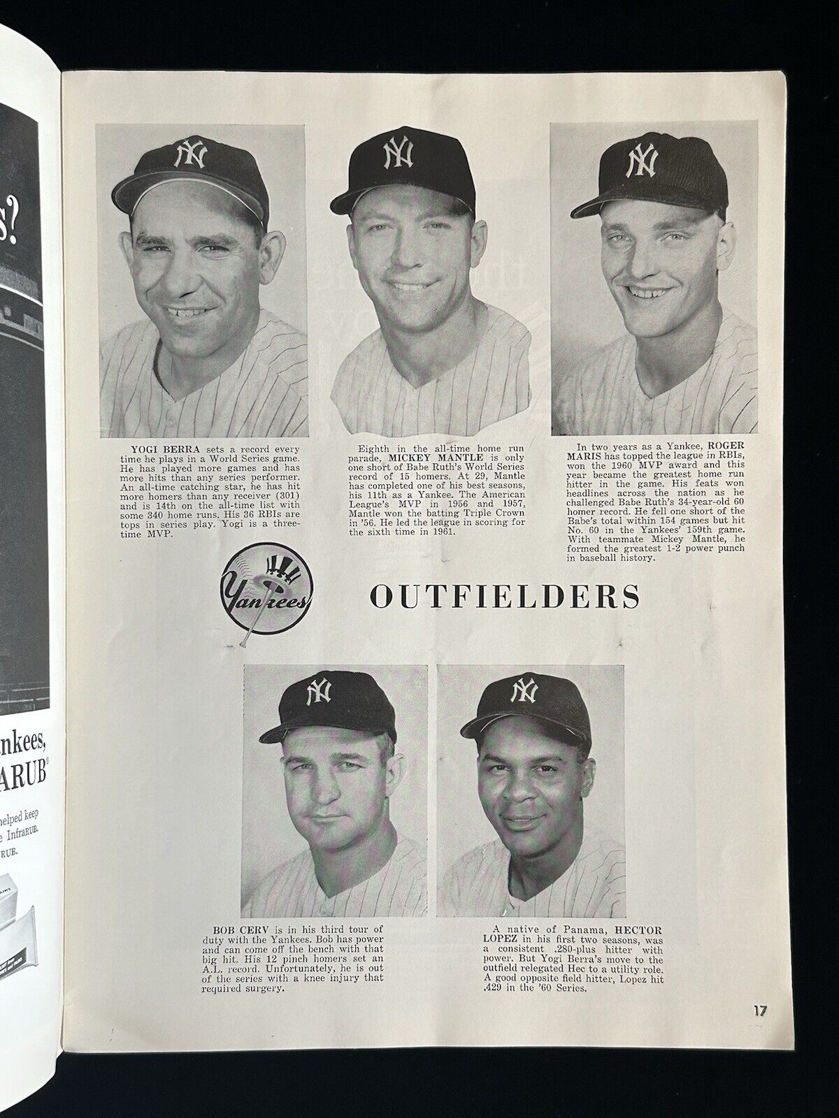 1961 New York Yankees World Series Program vs Cincinnati Reds - Unscored - VG-EX