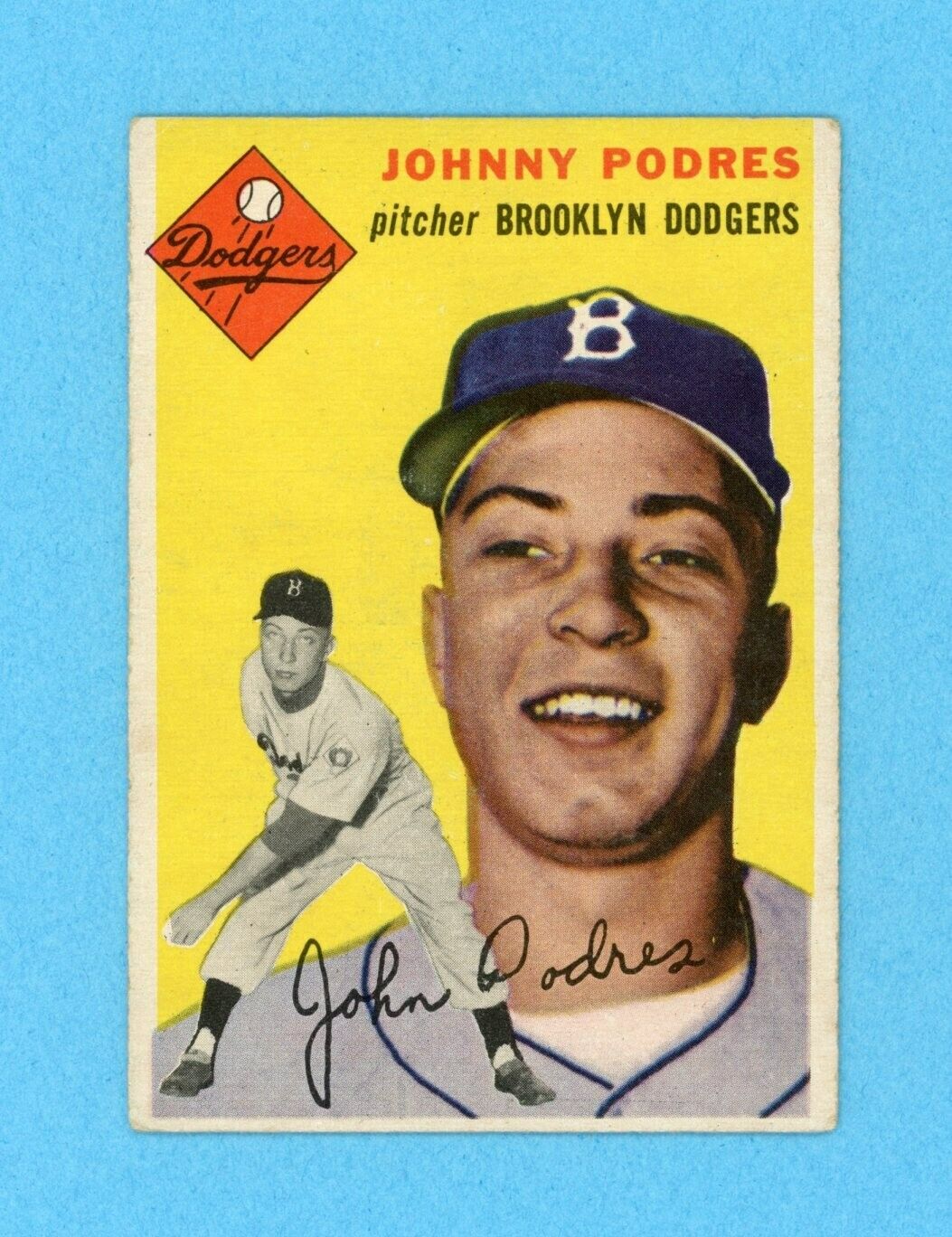 1954 Topps #166 Johnny Podres Brooklyn Dodgers Baseball Card Vg/Ex