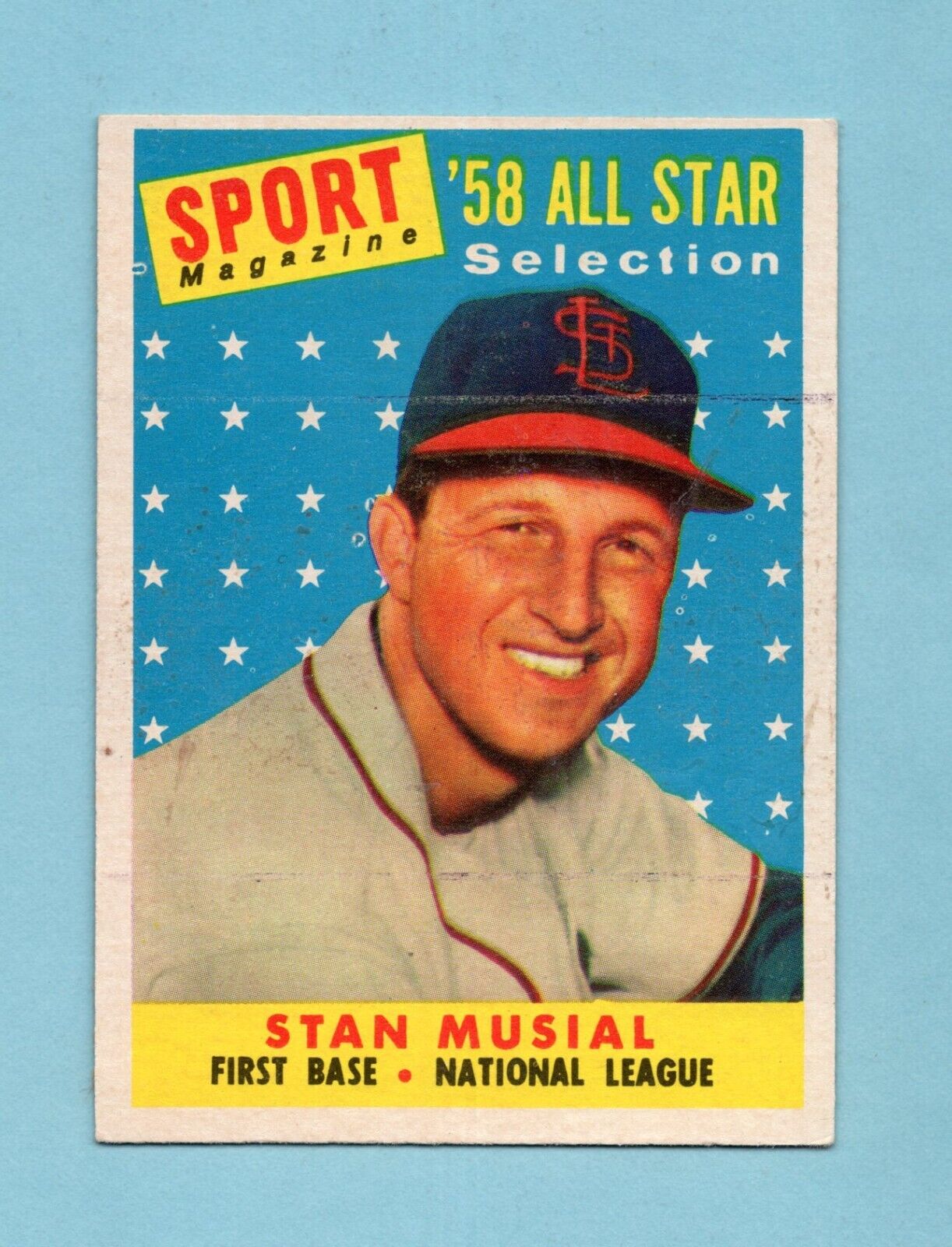 1958 Topps #476 Stan Musial All-Star St. Louis Cardinals Baseball Card EX+ pt ln