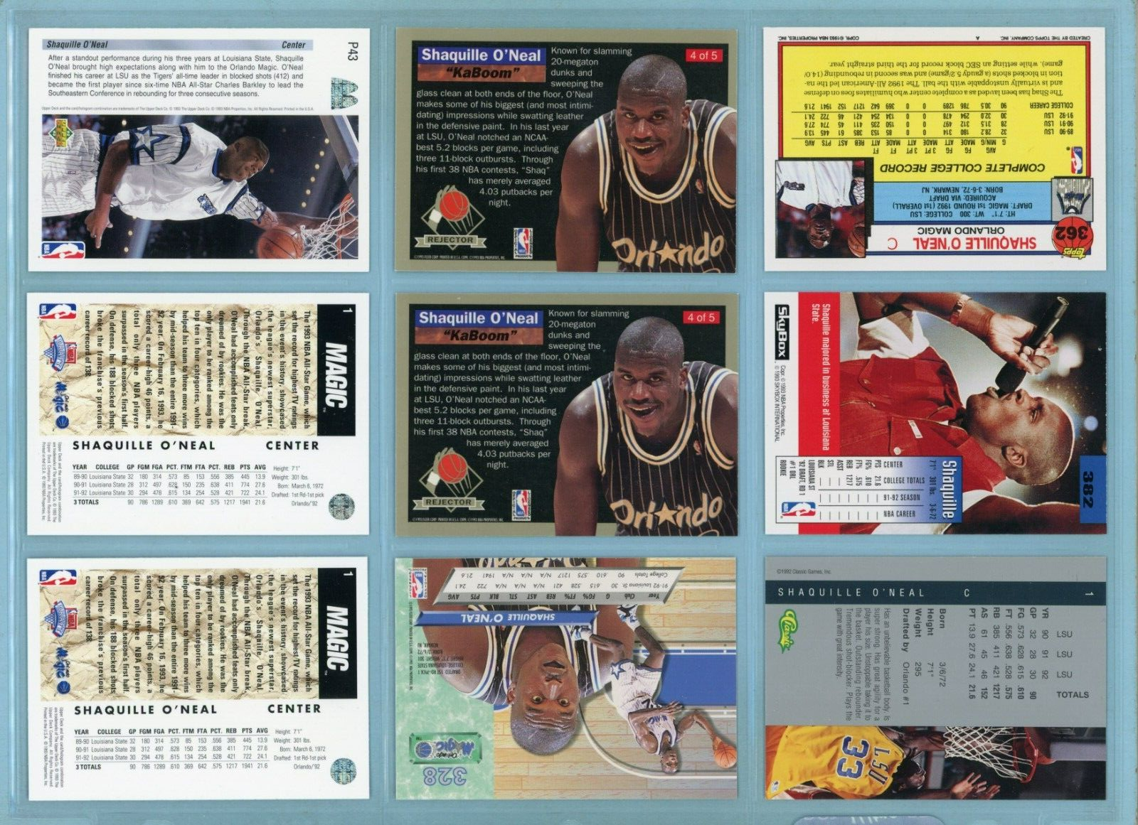 1992-93 Shaquille O'Neal LSU, Orlando Magic Lot of 9 Basketball Cards NM