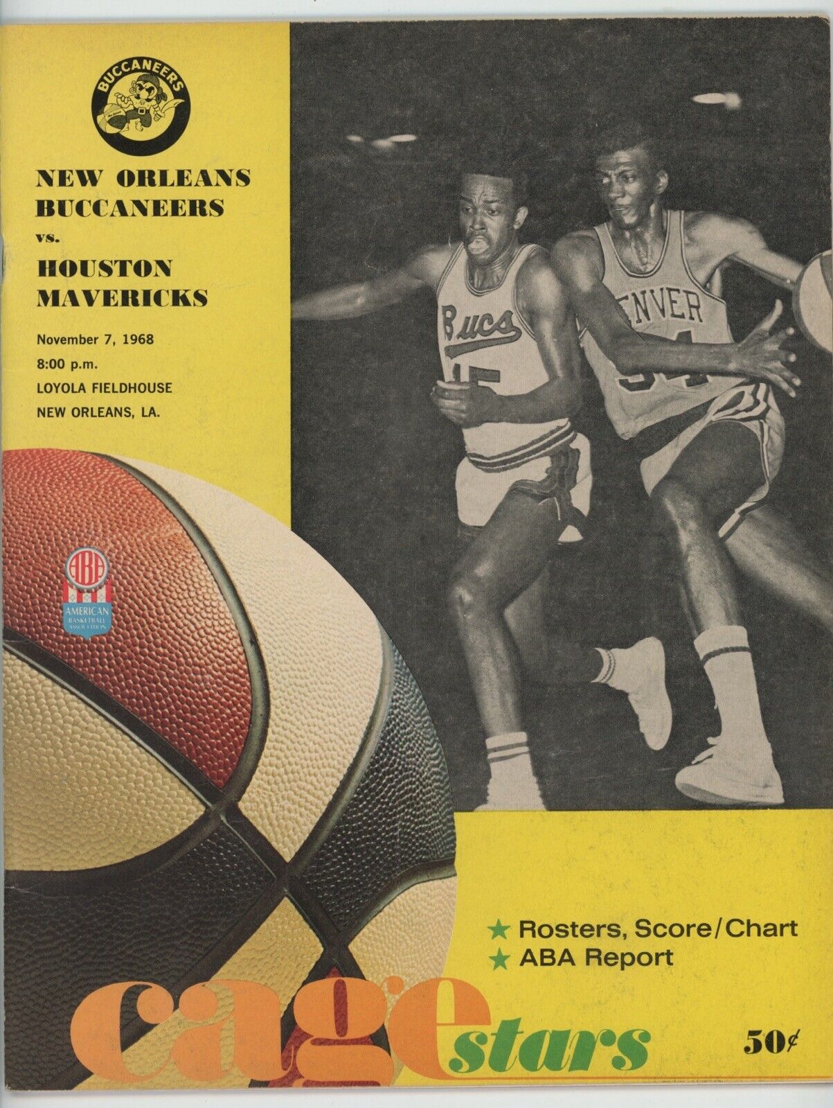 11/7/68 ABA Program New Orleans Buccaneers vs Houston Mavericks • at New Orleans