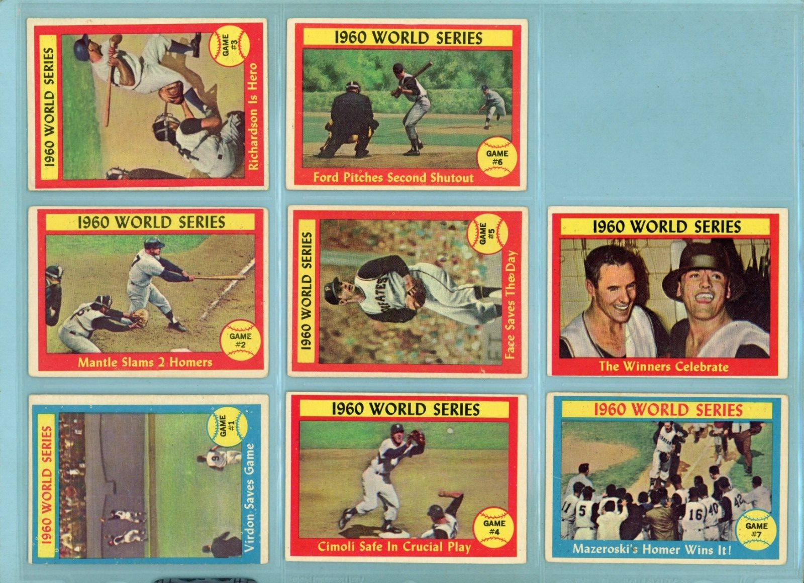 1961 Topps Set of 8 1960 World Series Special Baseball Cards VG - EX