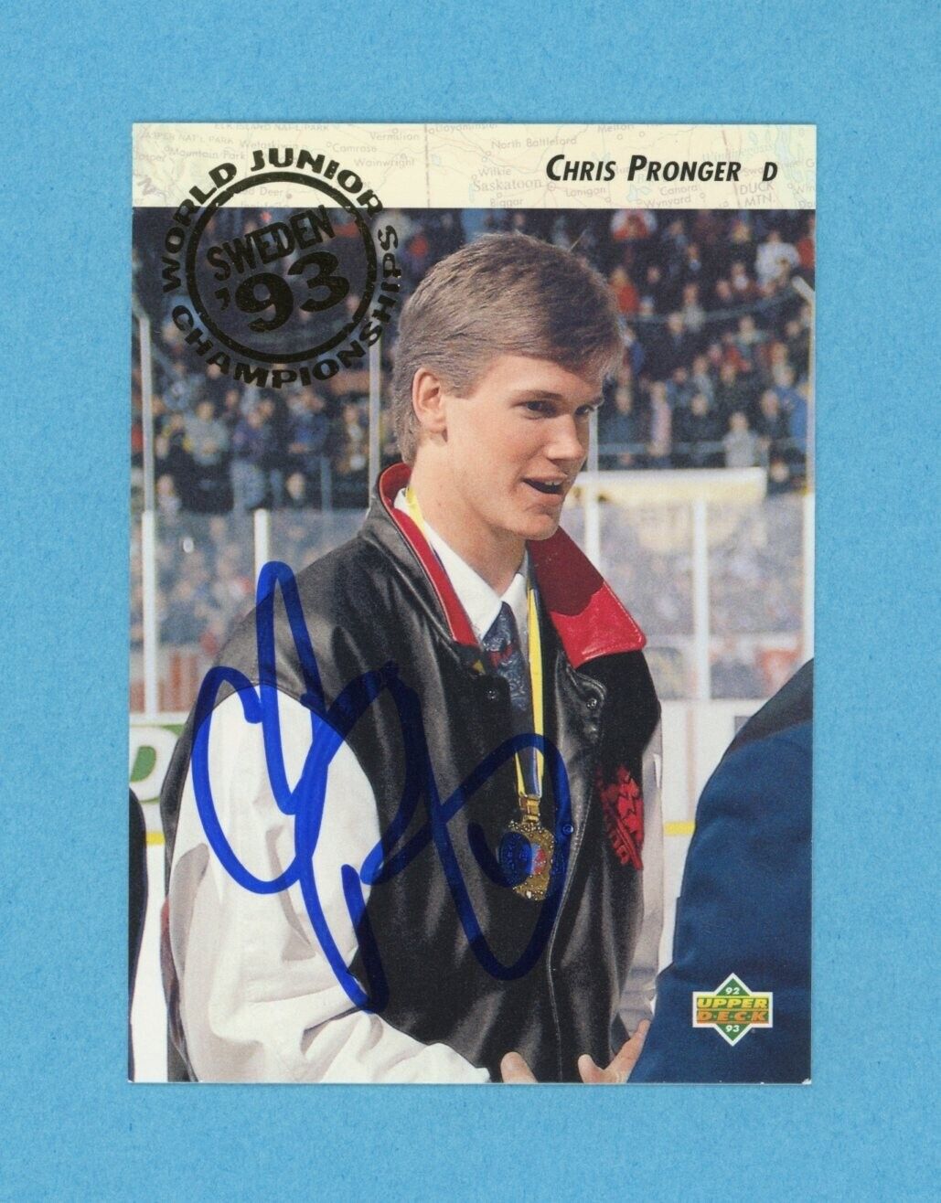 Chris Pronger 1992-93 Upper Deck #591 Autographed Rookie Hockey Card