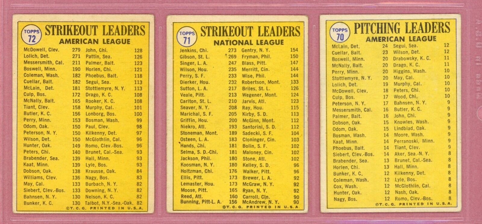 1970 Topps Complete Set of 12 1969 League Leader Baseball Cards VG - VG+