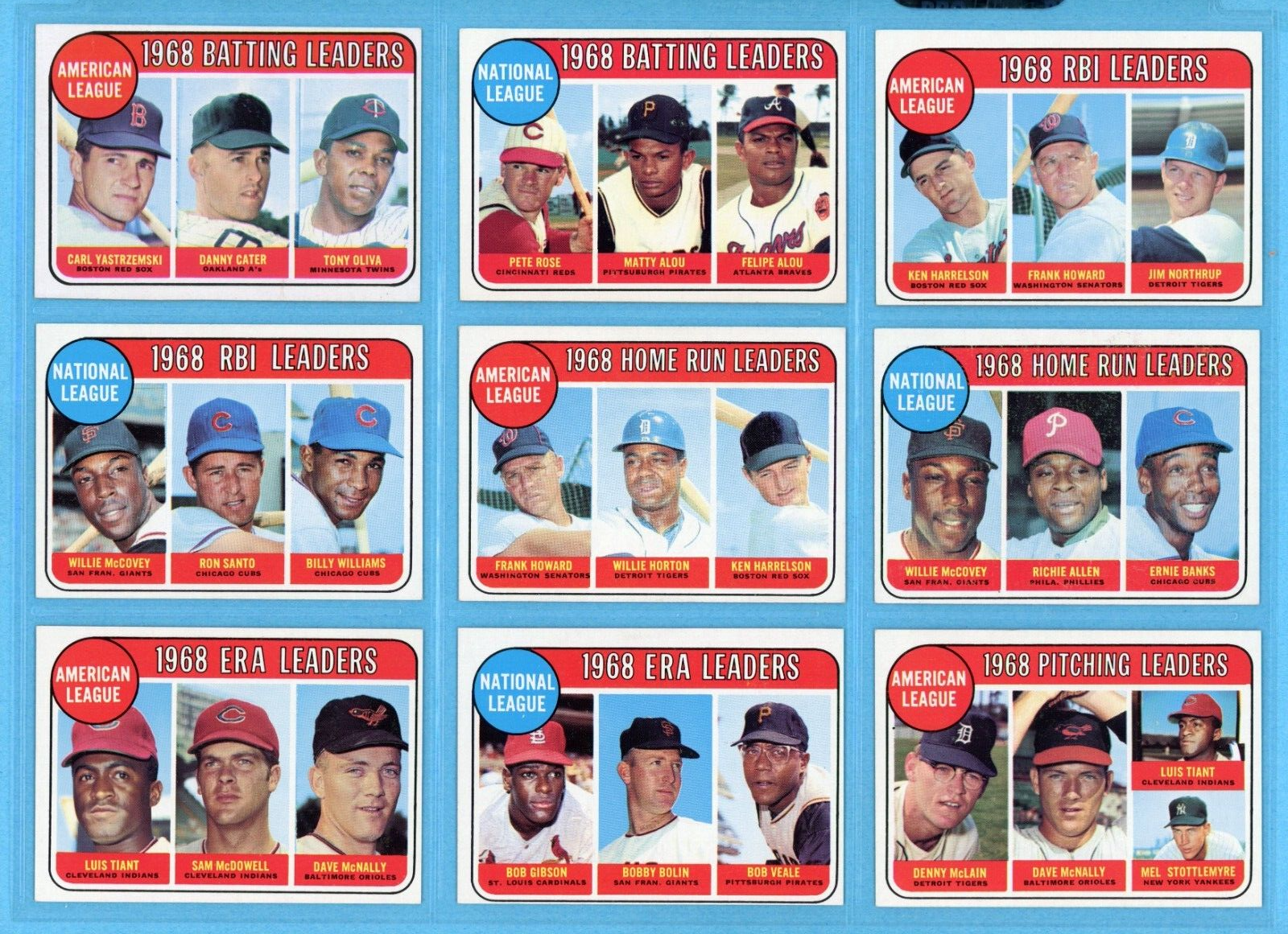 1969 Topps Complete Set of 12 1968 League Leader Baseball Cards Ex/Mt - NM