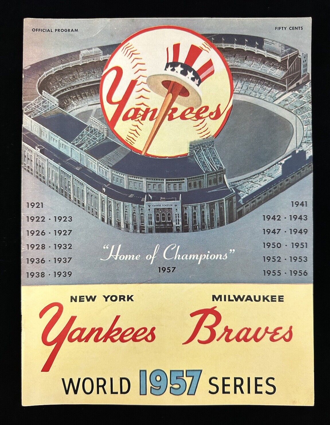 1957 NY Yankees World Series Program vs  Milwaukee Braves - EX/EX-MT unscored