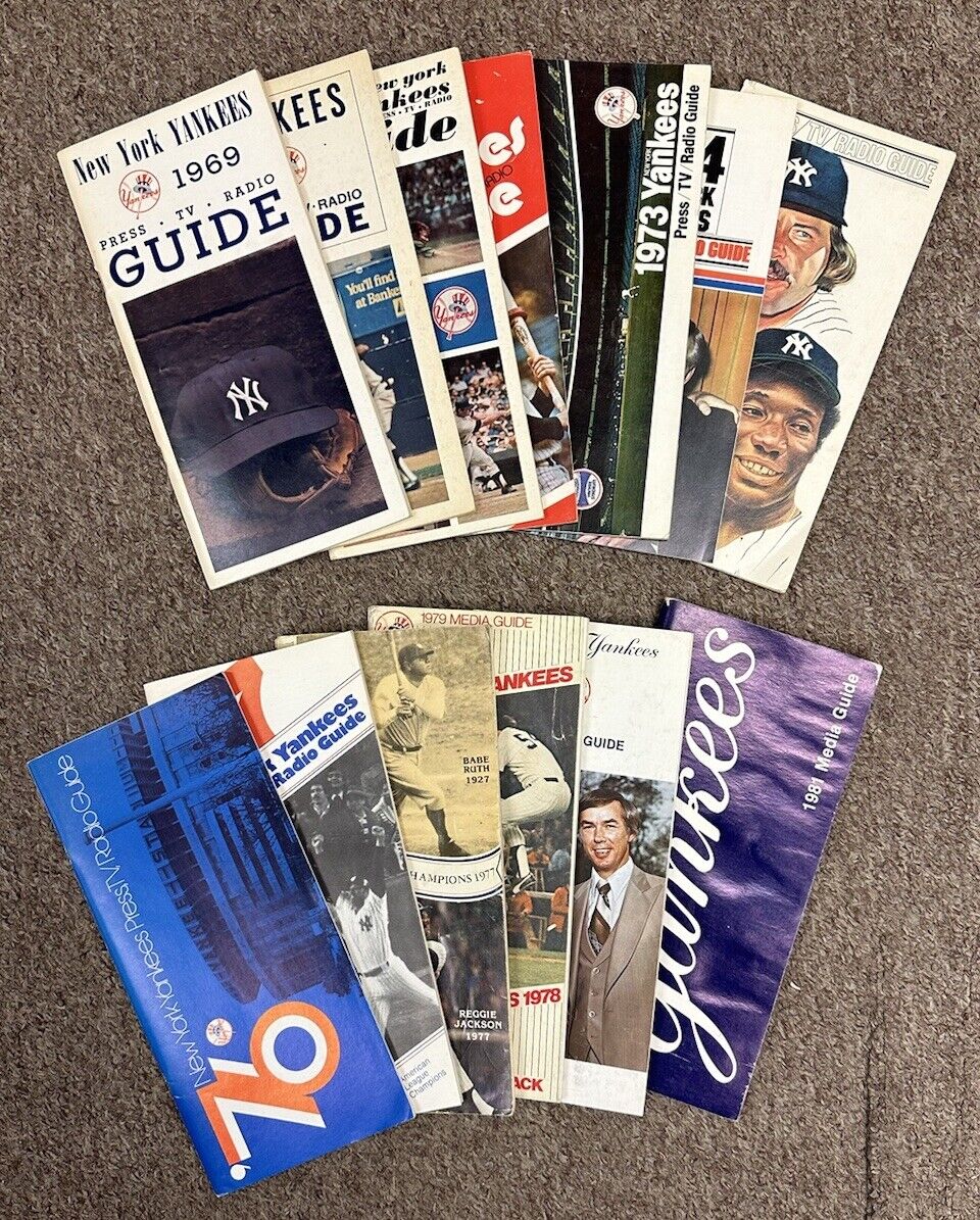 Lot of 13 Different 1969 thru 1981 New York Yankees Baseball Media Guides