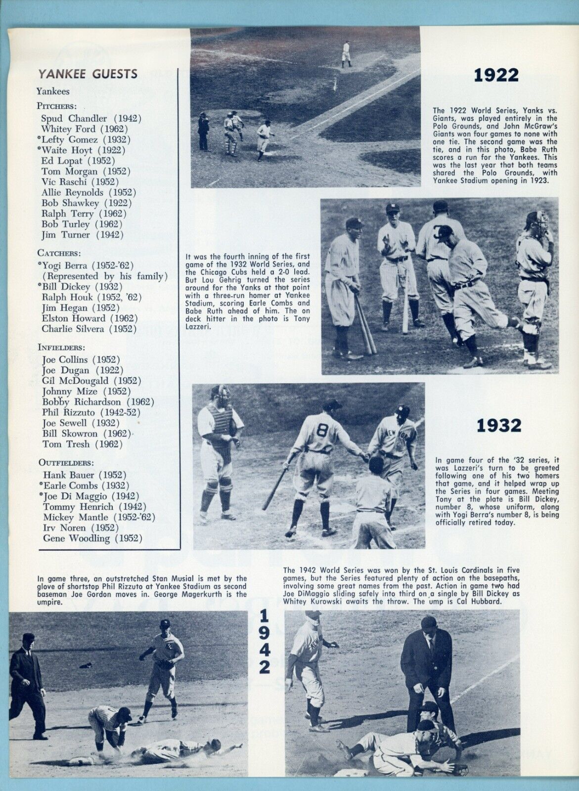 26th Annual Old Timers Day July 22, 1972 Program at Yankee Stadium 4 pages