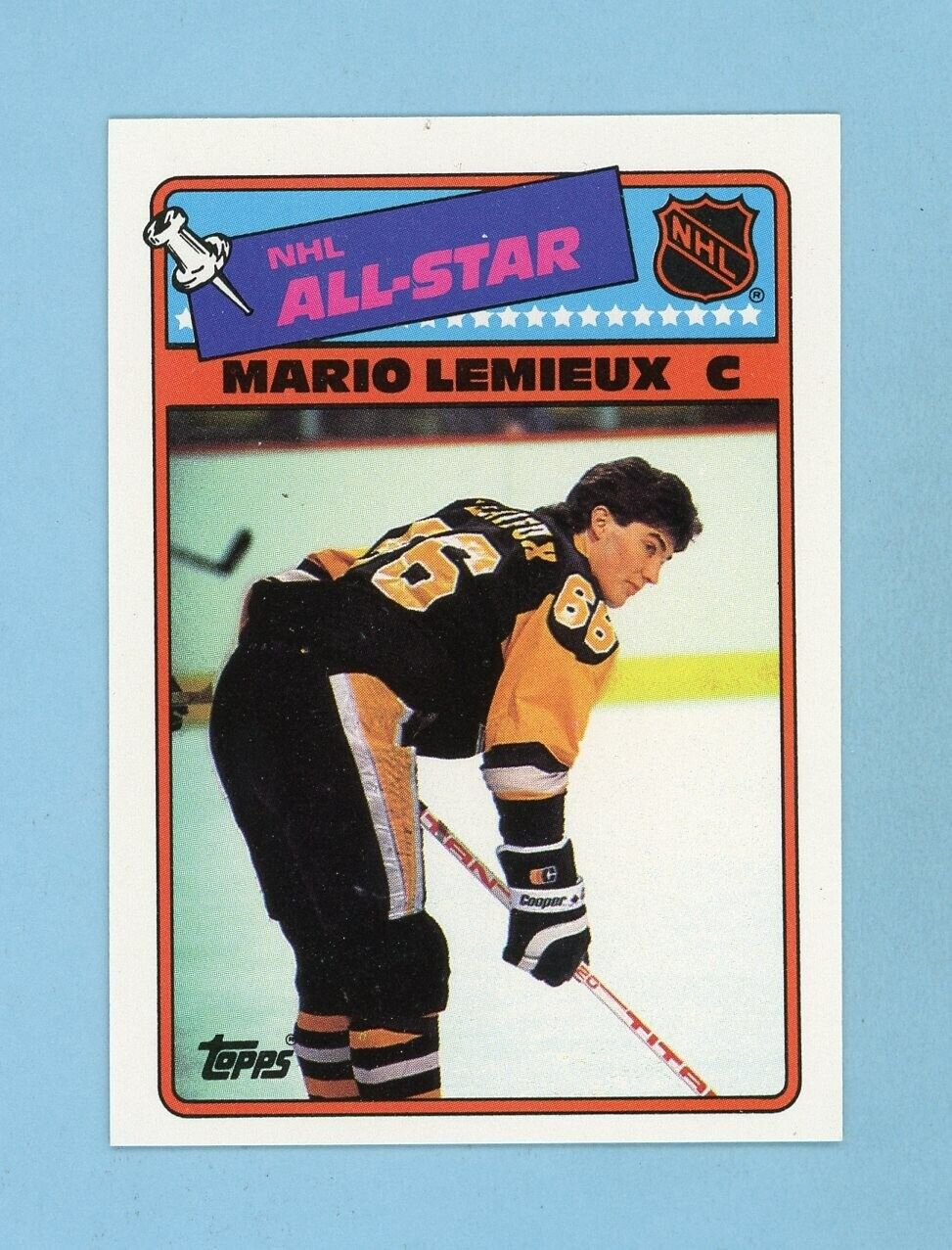 1988-89 Topps Sticker #2 Mario Lemieux Pittsburgh Penguins Hockey Card NM