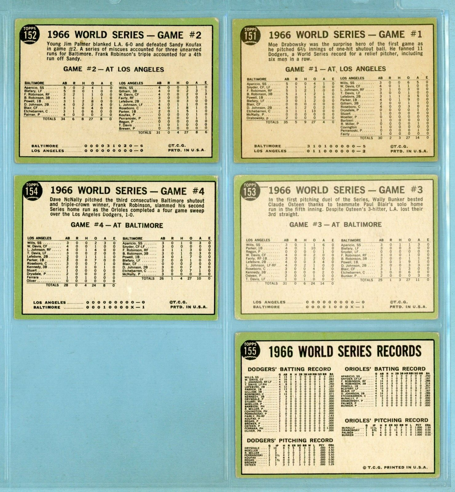 1967 Topps Set of 5 1966 World Series Special Baseball Cards VG - VG+