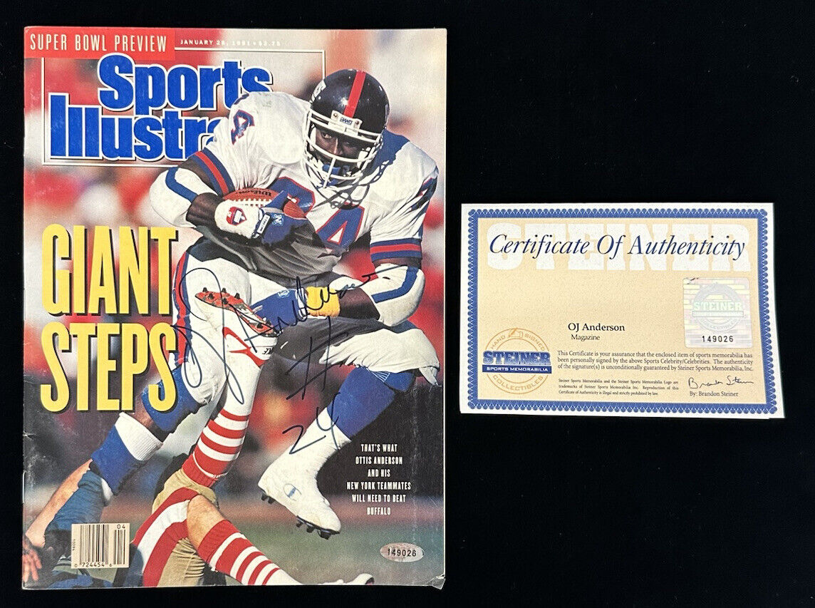 Jan. 1991 Sports Illustrated Magazine SIGNED by OJ Anderson Giants - STEINER COA