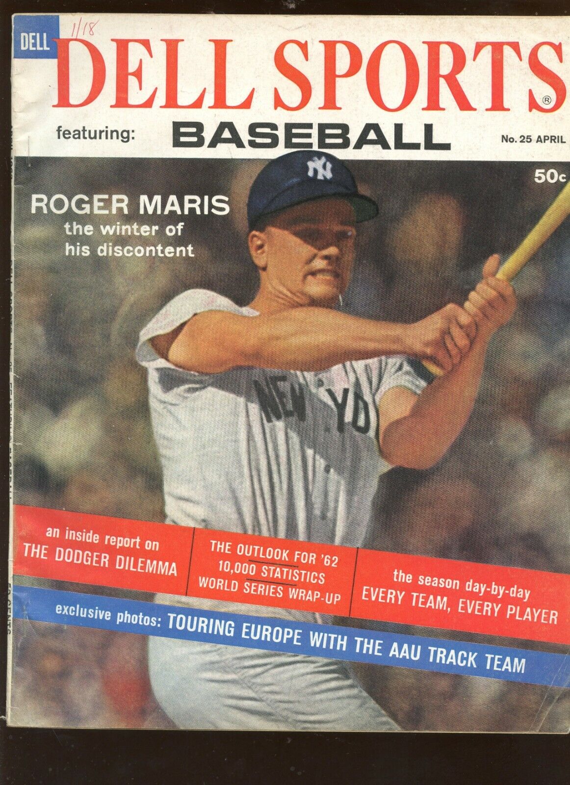 April 1962 Dell Sports With Roger Maris New York Yankees Front Cover VGEX