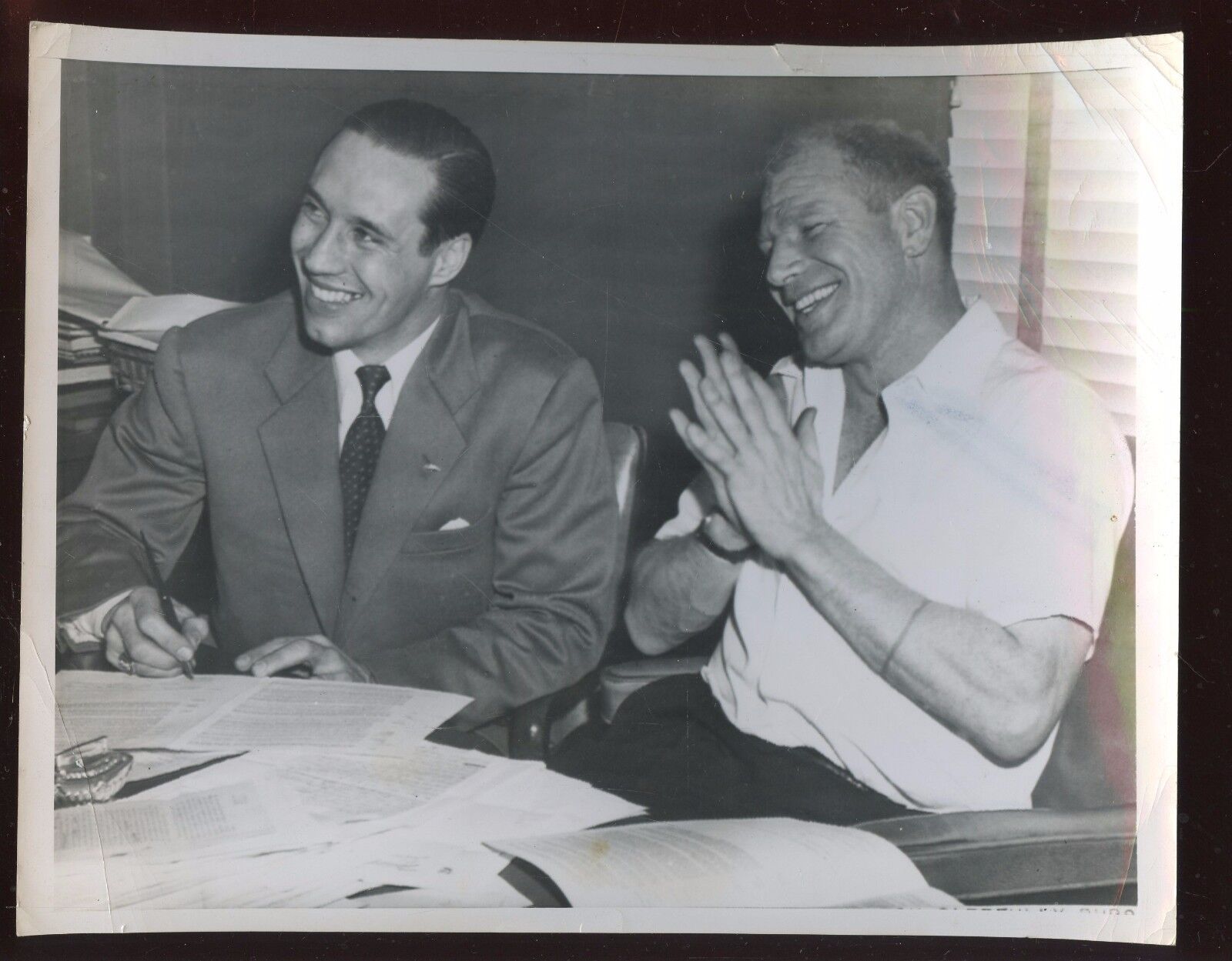 Original 1950's Bob Feller & Bill Veeck Cleveland Indians 7 X 9 Wire Photo