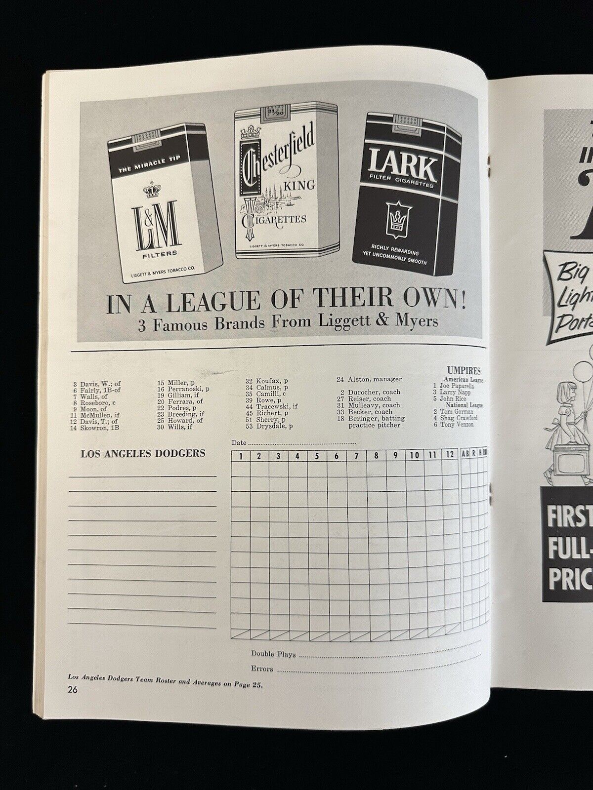 1963 New York Yankees World Series Program vs Los Angeles Dodgers - EX Unscored