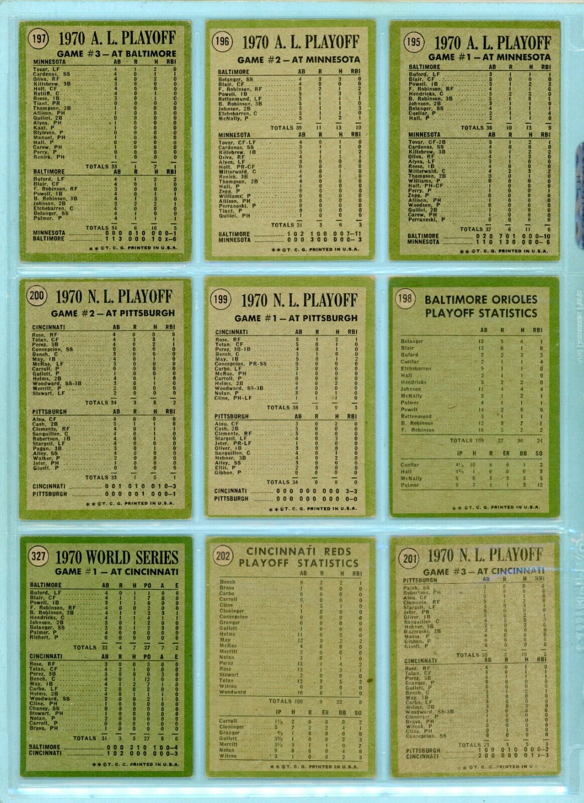 1971 Topps Set of 14 1970 ALCS, NLCS, World Series Special Baseball Cards Vg-Vg+