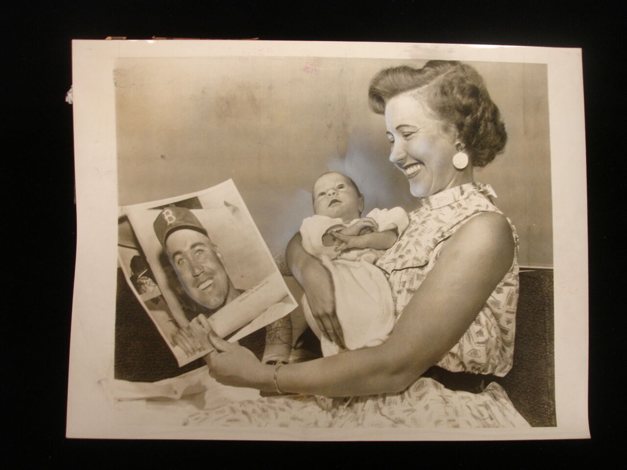 1955 Duke Snider's Wife & Child Wire Photograph - 7" x 9"