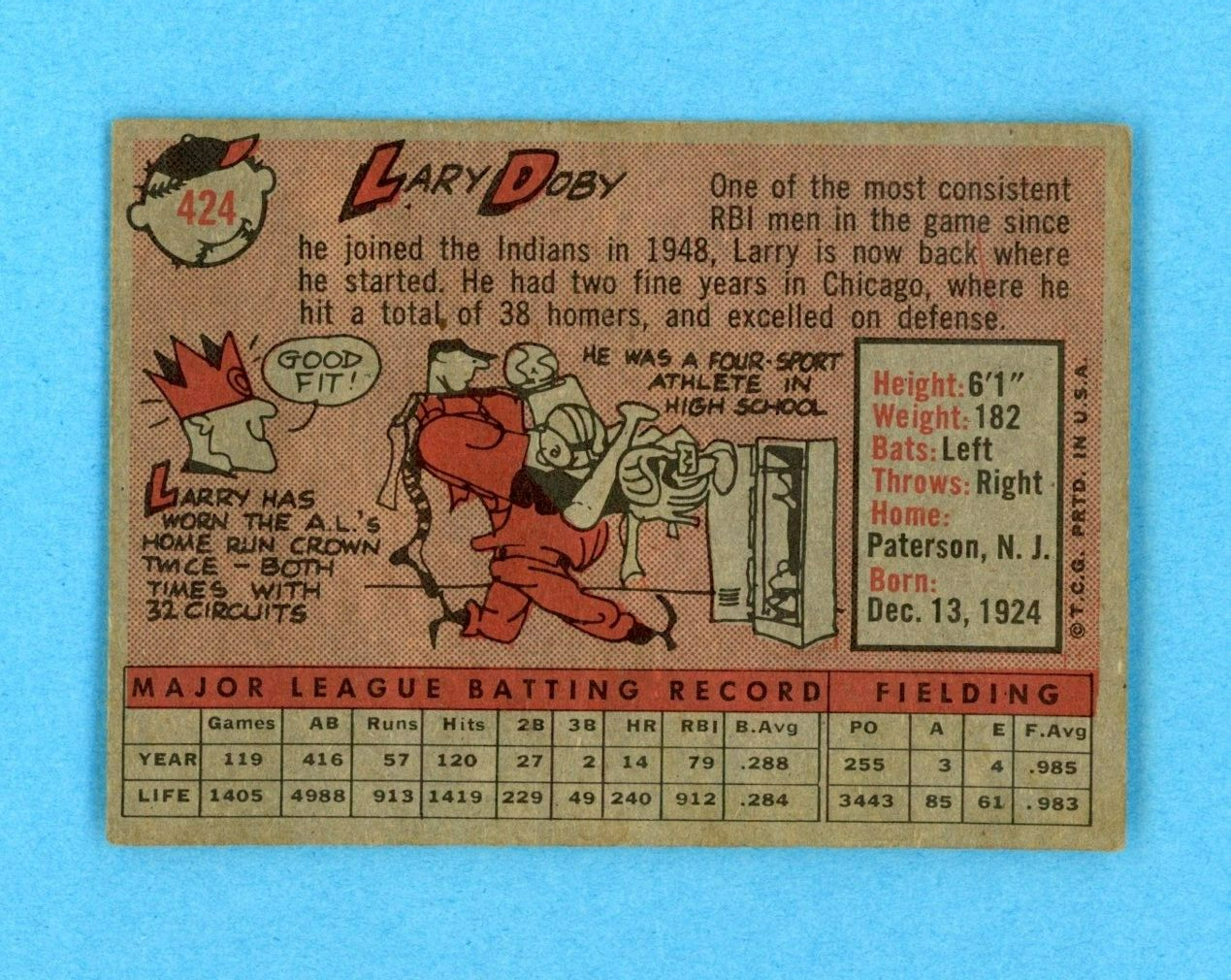 1958 Topps #424 Larry Doby Cleveland Indians Baseball Card Low Grade