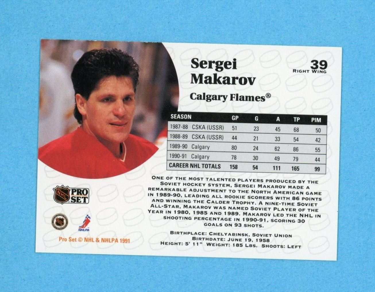 Sergei Makarov Calgary Flames 1991-92 NHL Pro Set #39 Autographed Hockey Card