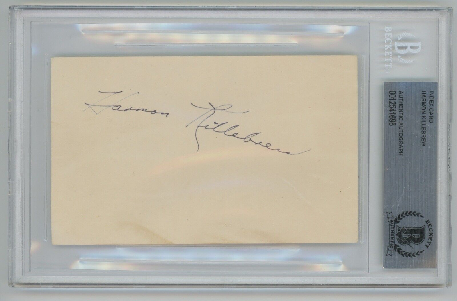 Vintage Harmon Killebrew Signed Index Card Slabbed by Beckett Auth.