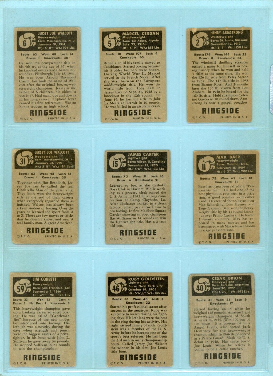 1951 Topps Ringside Starter Set Lot of 18 Different Boxing Cards Low Grade