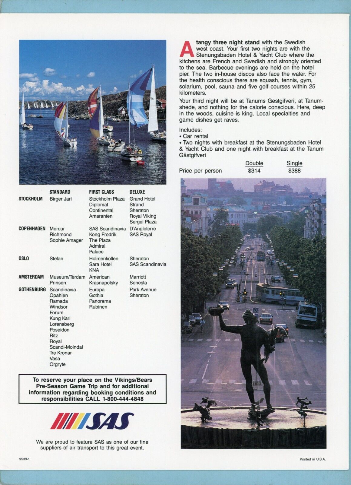 Travel Tour Brochure for Minnesota Vikings vs Chicago Bears in Gothenburg Sweden