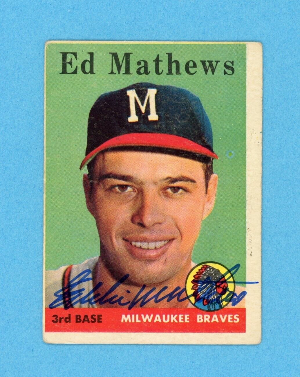 Eddie Mathews Signed 1958 Topps Card #440 Auto w B&E Hologram