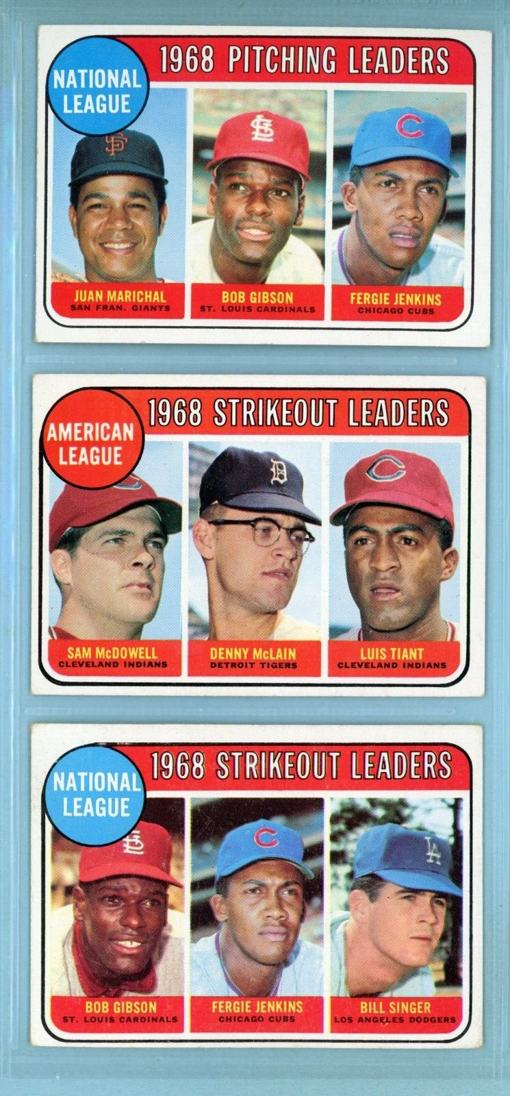 1969 Topps Complete Set of 12 1968 League Leader Baseball Cards EX - EX+