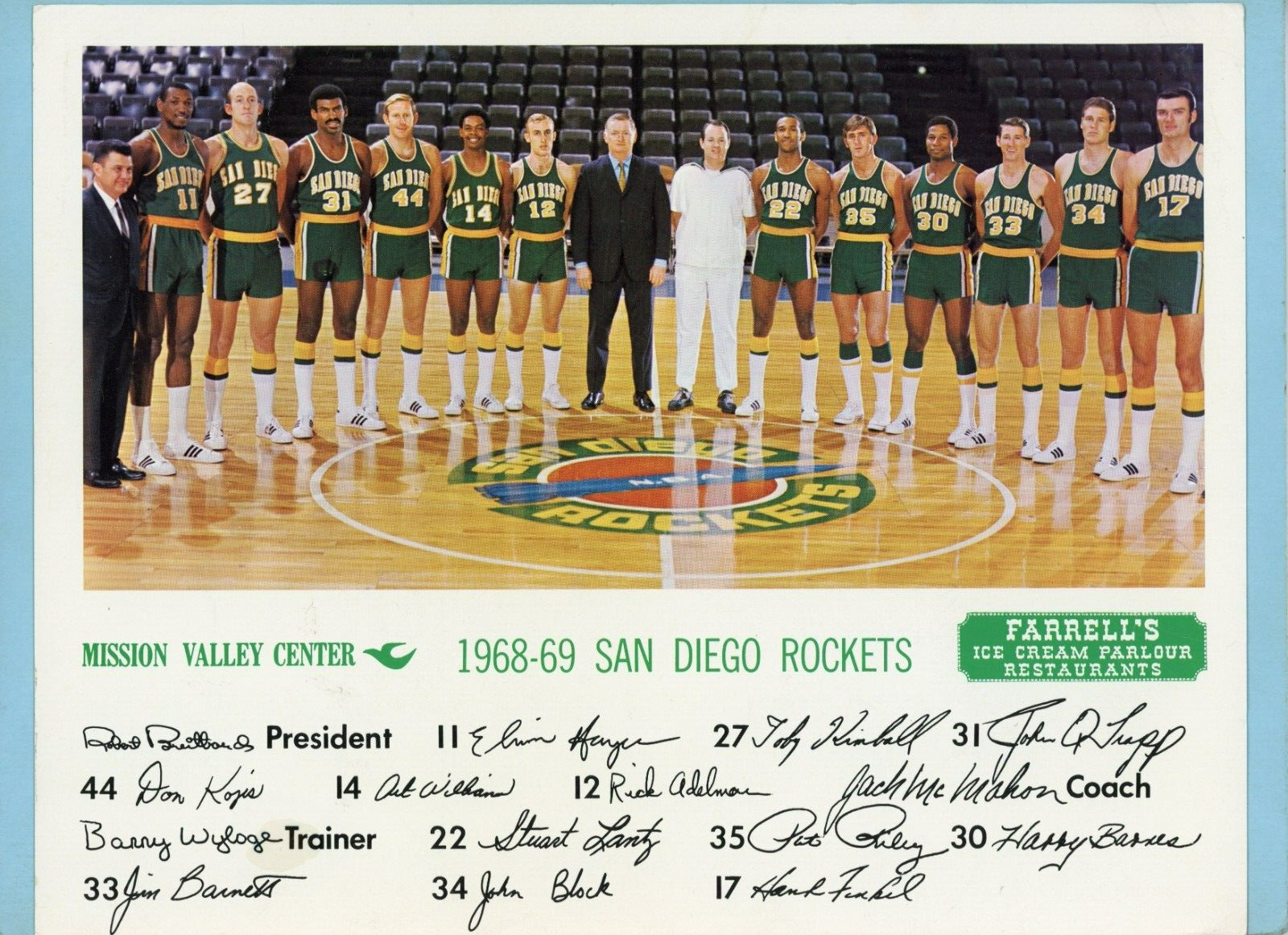 1968-69 San Diego Rockets Team Photo Pat Riley, Elvin Hayes