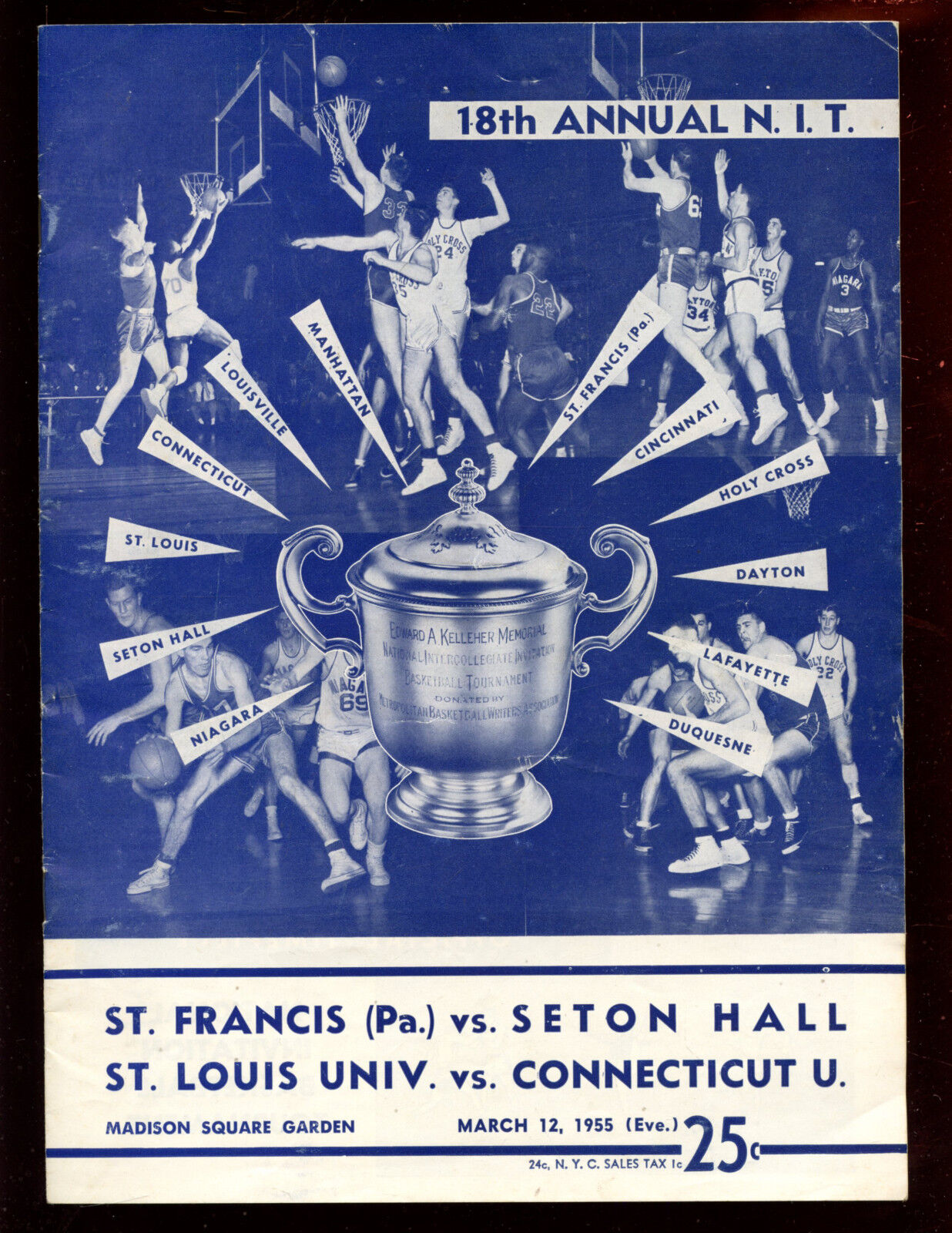 1955 NCAA Basket NIT Program St Francis Seton Hall St. Louis Connecticut VGEX