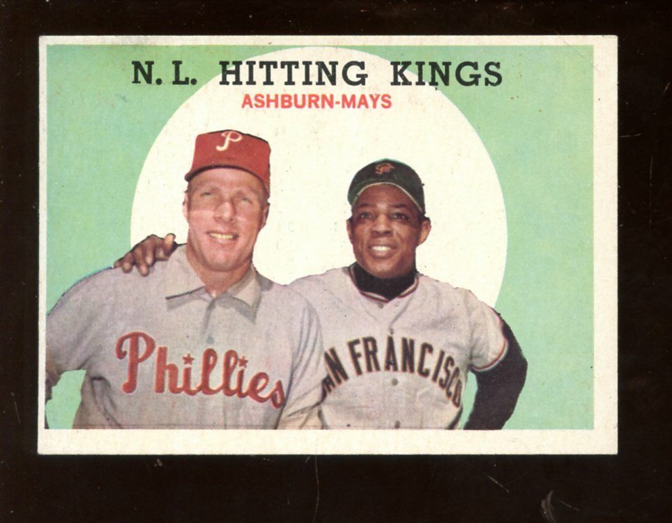 1959 Topps Baseball Card #317 NL Hitting Kings Willie Mays & Richie Ashburn NRMT