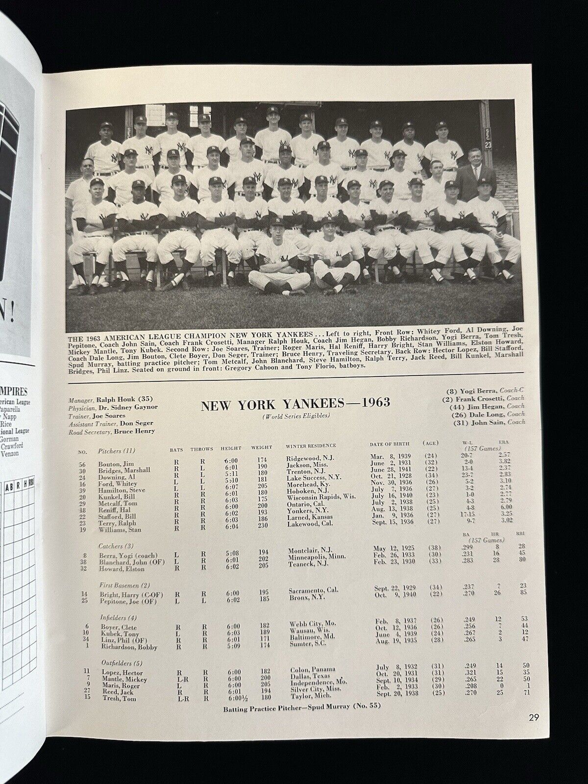 1963 New York Yankees World Series Program vs Los Angeles Dodgers - EX Unscored