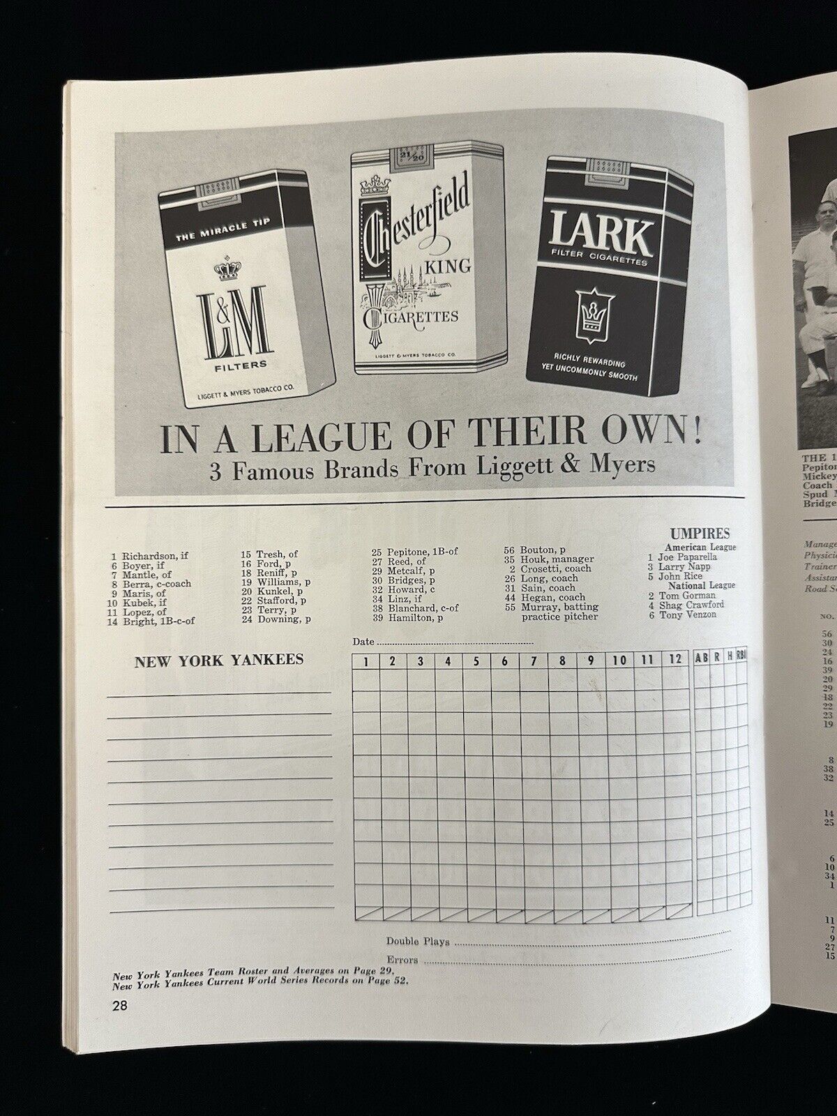 1963 New York Yankees World Series Program vs Los Angeles Dodgers - EX Unscored