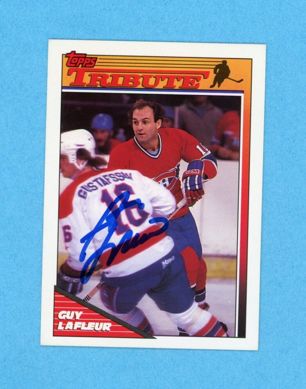 Guy LaFleur Tribute 1991-92 Topps #1 Autographed Hockey Card