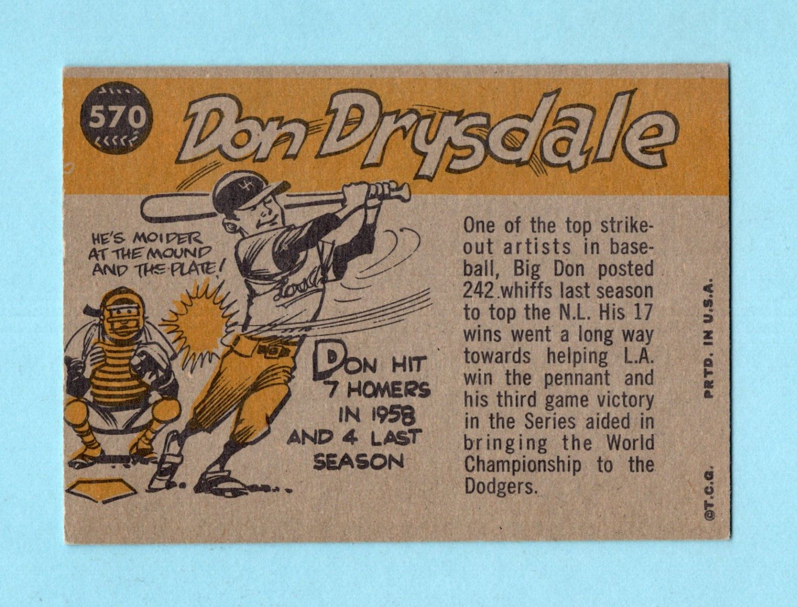 1960 Topps #570 Don Drysdale All-Star LA Dodgers Baseball Card Ex+-Ex/Mt lpm