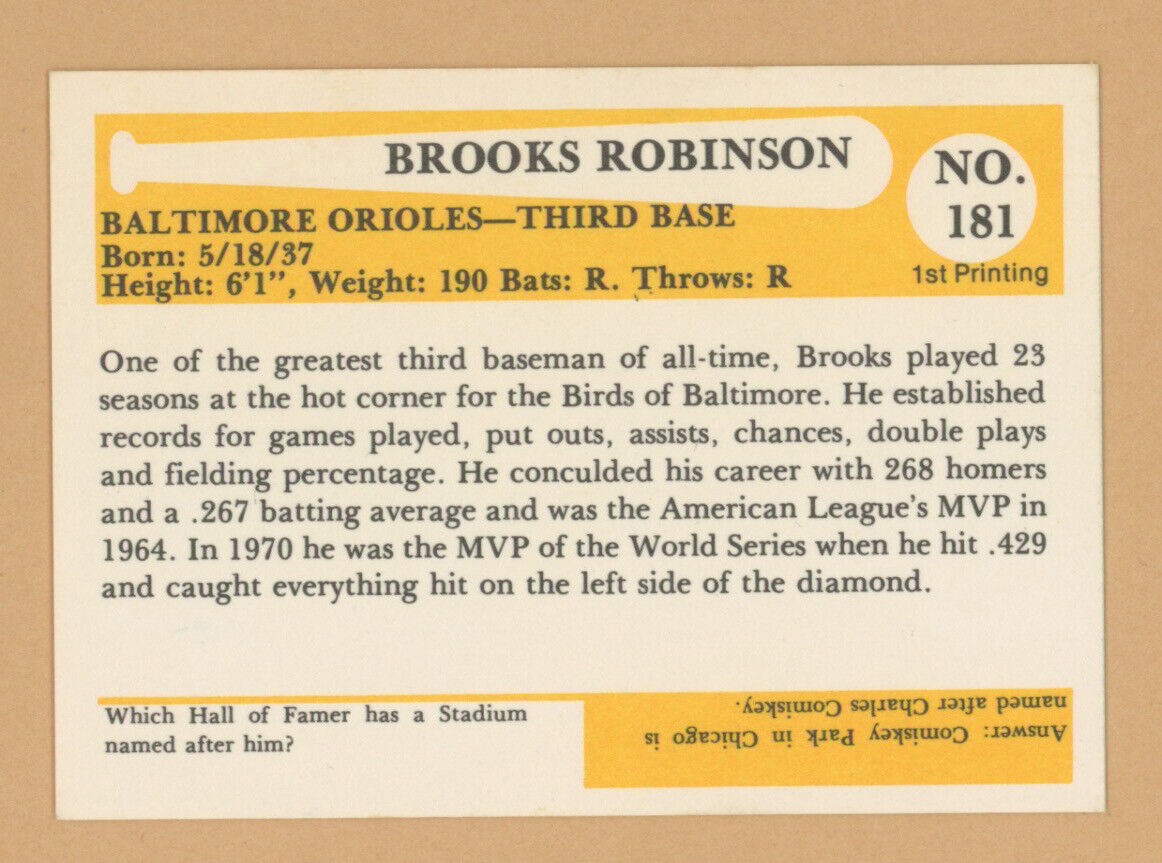 Brooks Robinson Signed 1983 Baseball Immortals Card #181 Auto w B&E Hologram