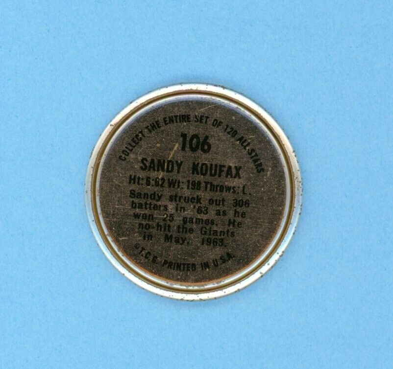 1964 Topps Coin #106 Sandy Koufax Los Angeles Dodgers Baseball Coin