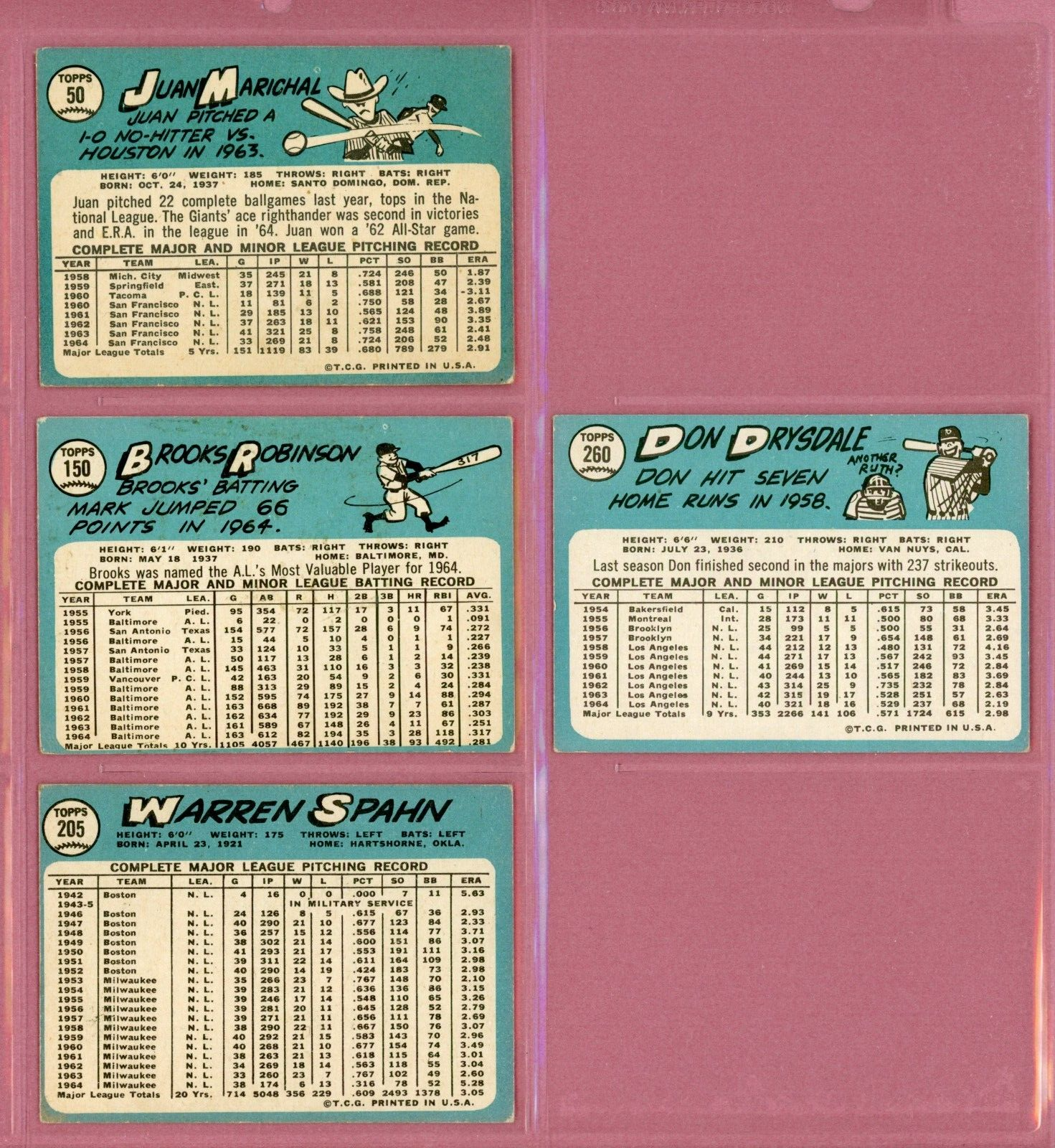 1965 Topps Lot of 4 Different Hall of Famer Baseball Cards LG - Vg/Ex