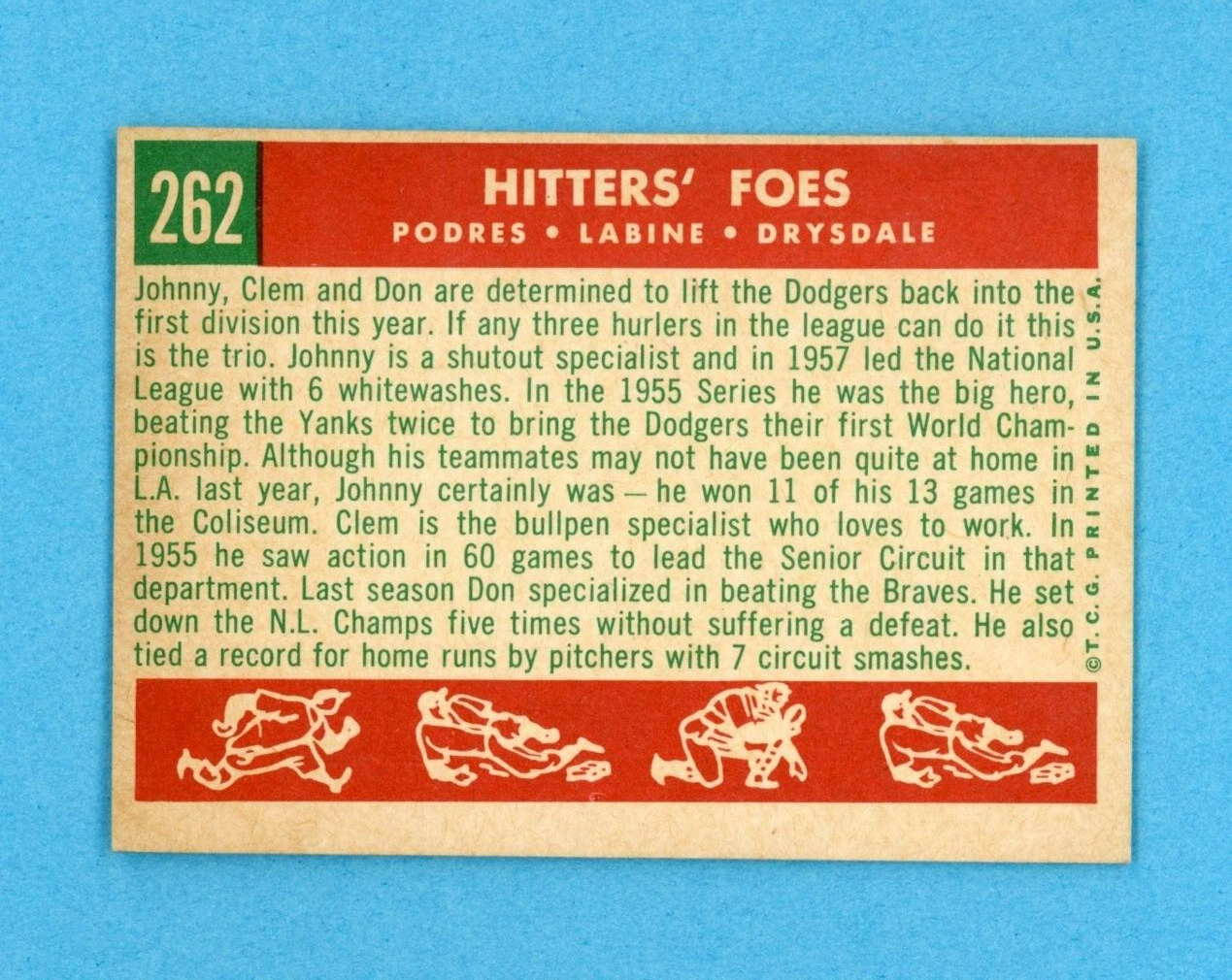 1959 Topps #262 Hitters Foes Los Angeles Dodgers Baseball Card NM o/c