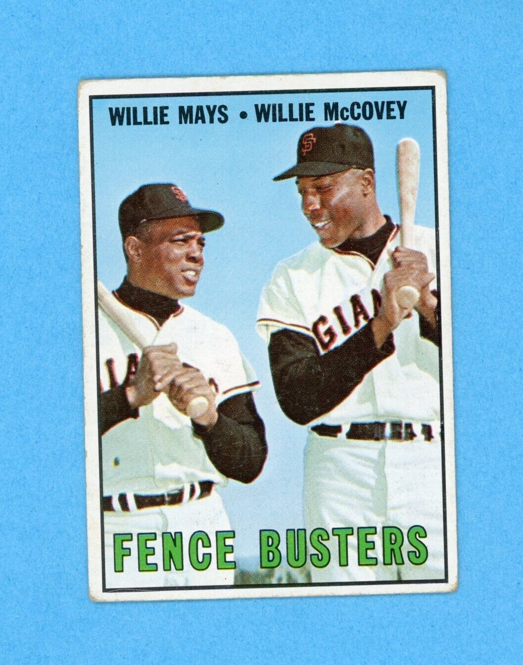 1967 Topps #423 Fence Busters Willie Mays, Willie McCovey Baseball Card VG - VG+