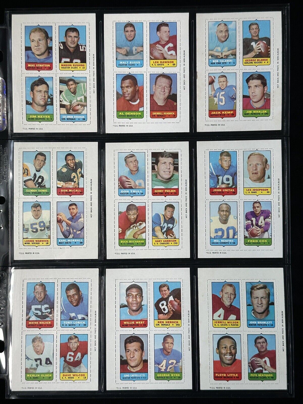 1969 Topps Football 4 in 1 Complete Set of 66 - Overall NM (a few lesser)