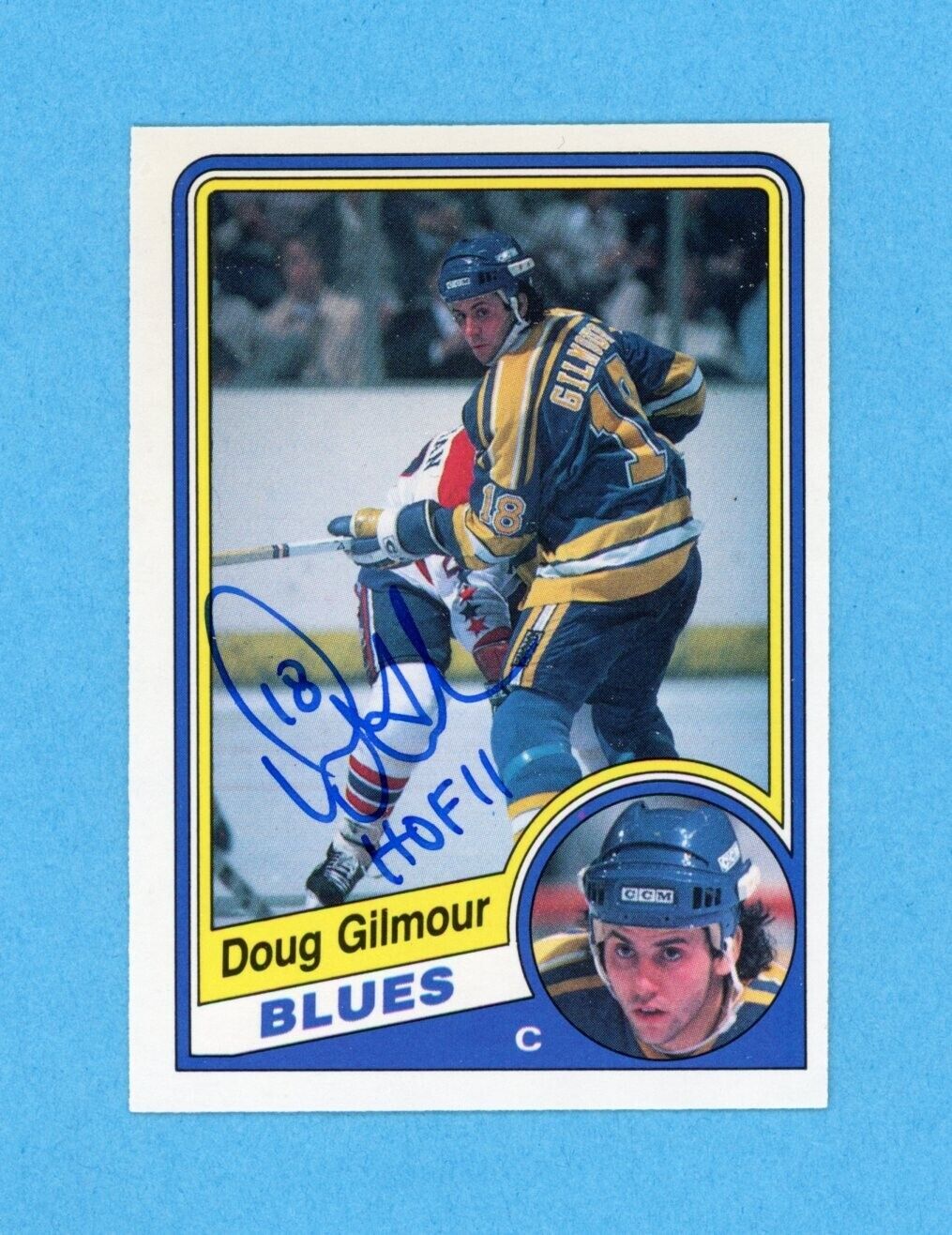 Doug Gilmour St Lou Blues 1984-85 O Pee Chee #185 Autographed Rookie Hockey Card