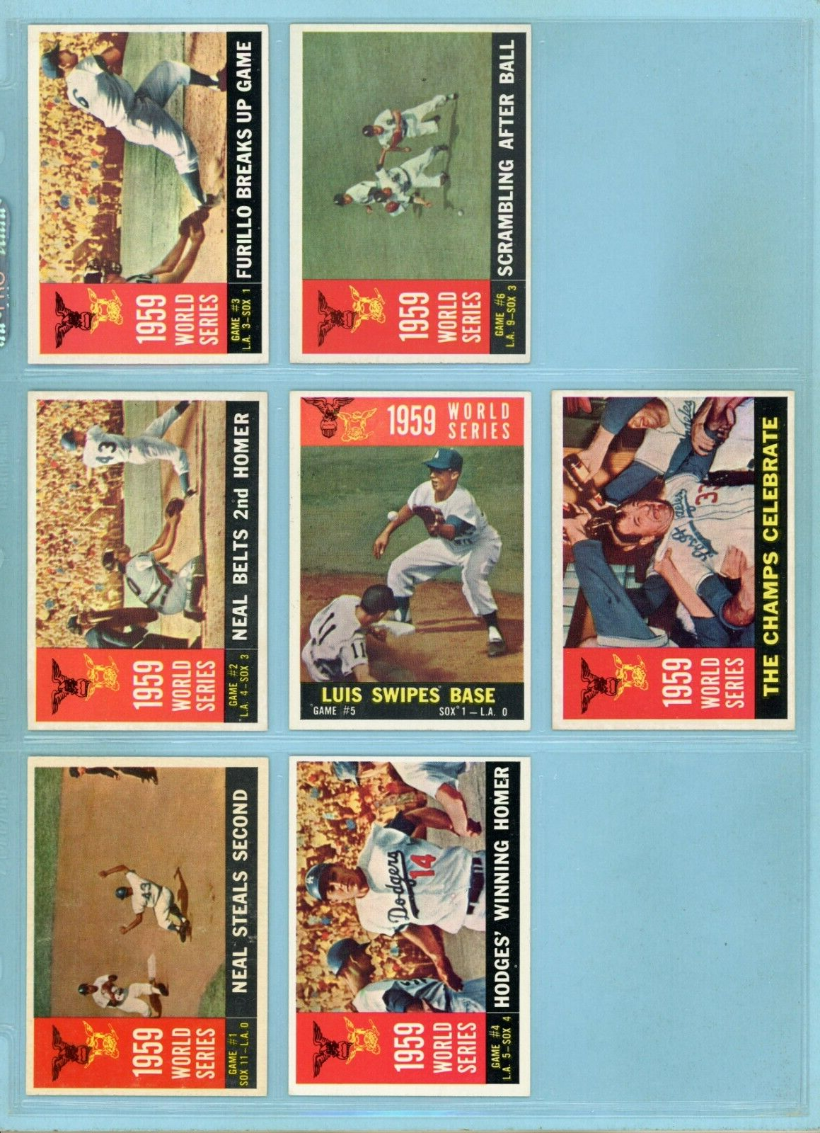 1960 Topps Set of 7 1959 World Series Special Baseball Cards Ex/Mt - NM