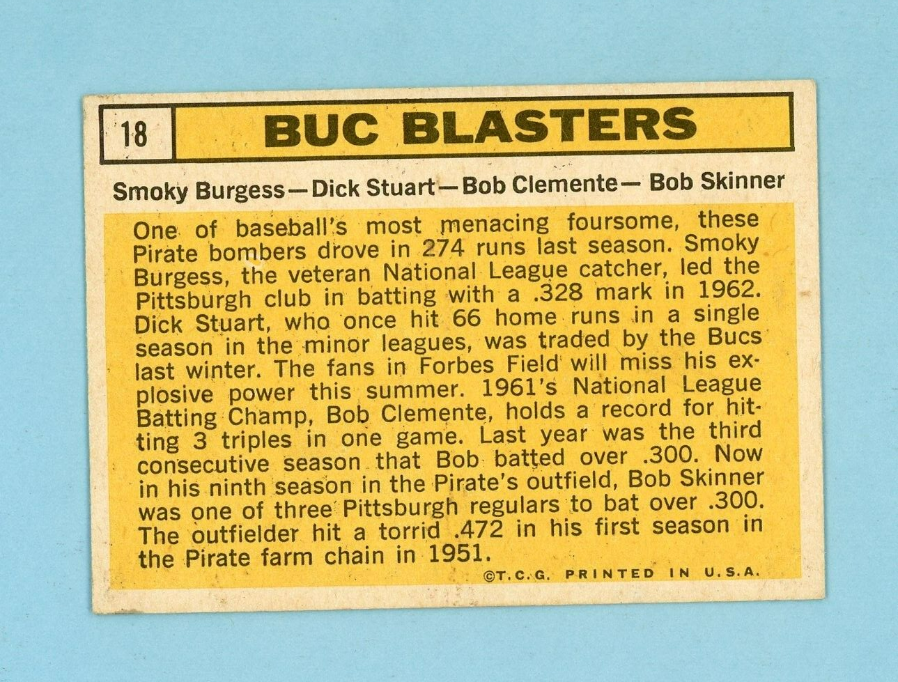 1963 Topps #18 Buc Blasters Roberto Clemente & others Baseball Card EX