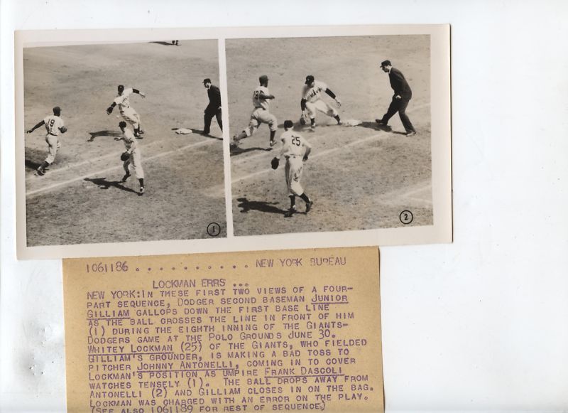 Original 1954 Jim Gilliam Brooklyn Dodgers Wire Photo